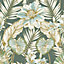Grandeco Wild Lilies Green Metallic Gold Smooth Wallpaper