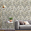 Grandeco Wild Lilies Grey Metallic Gold Smooth Wallpaper