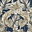 Grandeco Wild Lilies Navy Metallic Gold Smooth Wallpaper