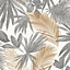 Grandeco Wild Palm Grey & Copper Metallic Textured Wallpaper