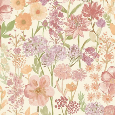 Grandeco Wildflowers Cream Floral Blossom Natural Botanical Wallpaper Colourful Vibrant Flowers A61603- Bedroom, Living room