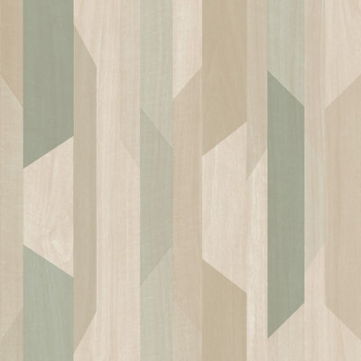 Grandeco Woodblock Geometric Kiruna Textured Wallpaper,  Beige Green