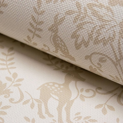 Grandeco Woodland Animals Damask Nursery Textured Wallpaper Natural Beige