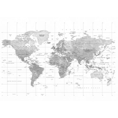 Grandeco World Map 7 Lane Textured Mural,  2.8 x 3.71m, White