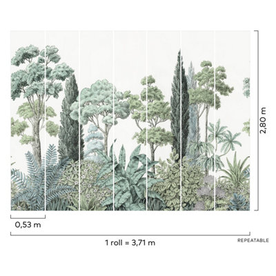 Grandeco Zarautz Botanical Trees 7 Lane Mural Textured Mural,  2.8 x 3.71m, Green