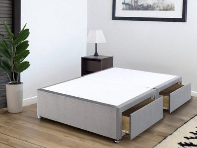 Grandeur Platform Top Divan Bed Base Only 4FT6 Double 2 Drawers End- Plush Light Silver