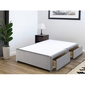 Grandeur Platform Top Divan Bed Base Only 4FT6 Double 2 Drawers End- Plush Light Silver