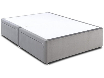 Grandeur Platform Top Divan Bed Base Only 6FT Super King 2 Drawers End- Plush Light Silver