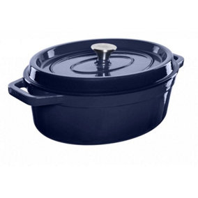 Grandfeu Blue 5.6 L. Cast Iron Casserole Pot with Lid - Minimalist Design, Durable and Stylish