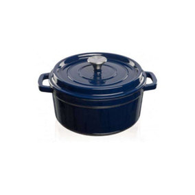 Grandfeu Blue Cast Iron Pot, 3.5L - Stylish & Durable with Lid, Ideal for Cooking and Baking