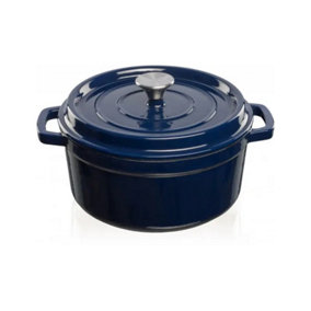 Grandfeu Blue Cast Iron Pot, 4.7L - Stylish & Durable, Ideal for Cooking and Baking