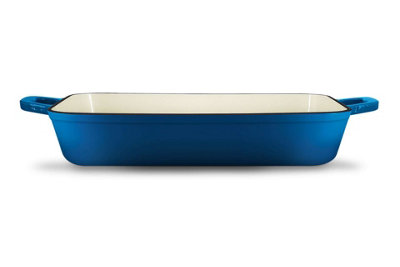 Grandfeu Blue Roasting Tray, 33 cm - Versatile Cast Iron Dish for Grills and Ovens