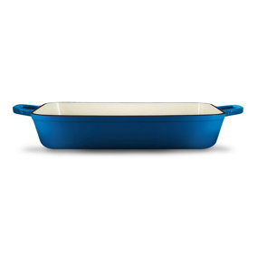 Grandfeu Blue Roasting Tray, 33 cm - Versatile Cast Iron Dish for Grills and Ovens