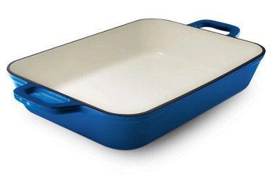 Grandfeu Blue Roasting Tray, 33 cm - Versatile Cast Iron Dish for Grills and Ovens