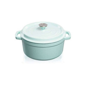 Grandfeu Light Blue Cast Iron Pot, 3.5L - Stylish Minimalist Design, Matte Enamel Interior, Versatile for All Cooking Surfaces