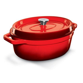 Grandfeu Red 5.6 L. Cast Iron Casserole Pot with Lid - Minimalist Design, Durable, and Versatile