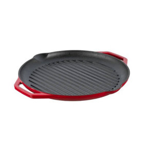 Grandfeu Red Cast Iron Frying Pan, 34cm - Versatile Cookware for Grilling and Serving