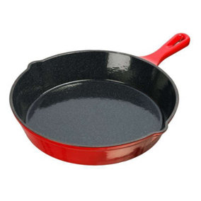 Grandfeu Red Enamelled Cast Iron Frying Pan - 25cm  Stylish and Practical Cookware for Steaks, Fish, Pancakes, and More