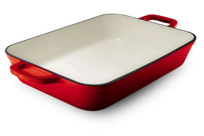 Grandfeu Red Roasting Tray, 33 cm - Versatile Cast Iron Dish for Media, Zalgiris, Grande, Limited Models