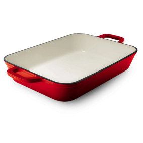 Grandfeu Red Roasting Tray, 33 cm - Versatile Cast Iron Dish for Media, Zalgiris, Grande, Limited Models