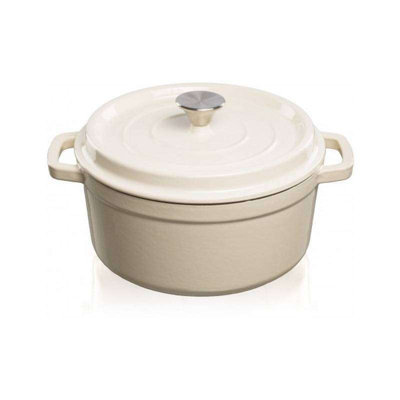 Grandfeu White Cast Iron Pot, 3.5L - Stylish Minimalist Design with Lid for Versatile Cooking