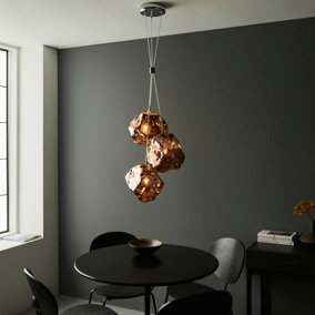 Granite Copper Metallic Glass Modern Contemporary 3 Light Cluster Ceiling Pendant