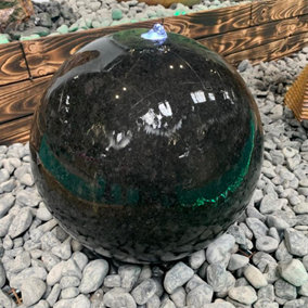 Granite Polished Sphere Water Feature - Mains Powered - Natural Stone - L40 x W40 x H40 cm - Black
