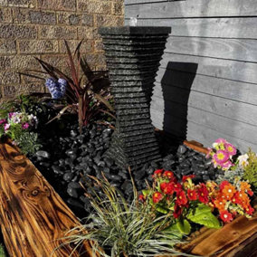 Granite Twist Water Feature - Mains Powered - Natural Stone - L25 x W25 x H60 cm