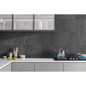 Graniti Graffito Charcoal Stone Effect 300mm x 600mm Rectified Porcelain Wall & Floor Tiles (Pack of 5 w/ Coverage of 0.90m2)