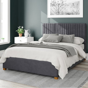 Grant Fabric Ottoman Bed, Plush Velvet Fabric, Steel, Small Double