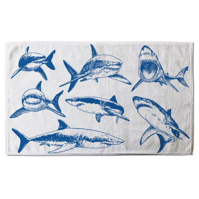 Graphical set of blue sharks isolated on white background (Bath Towel) / Default Title Price Comparisons | Compare The Build