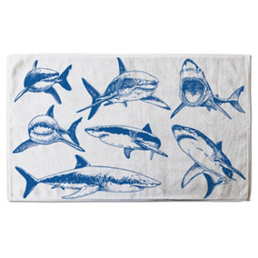 Graphical set of blue sharks isolated on white background (Bath Towel) / Default Title