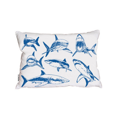 Graphical Set Of Blue Sharks Isolated On White Background (Outdoor Cushion) / 30cm x 45cm