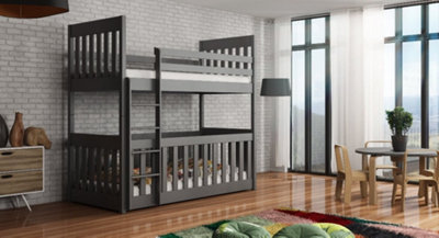 Graphite Cris Bunk Bed with Cot & Foam Mattresses - Secure & Compact (H1710mm W1980mm D980mm)