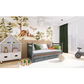 Graphite Daniel Double Bed with Trundle & Storage - Modern Design with Foam Bonnell Mattresses (H850mm W1980mm D970mm)