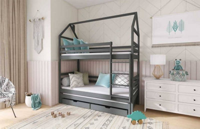 Graphite Dhalia Bunk Bed with Trundle & Foam Mattresses - Elegant Design (H2170mm W1980mm D980mm)