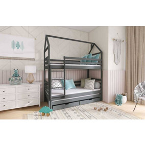 Graphite Dhalia Bunk Bed with Trundle & Storage - Sturdy Pine Design (H2170mm W1980mm D980mm)