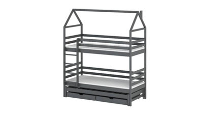 Graphite Dhalia Bunk Bed with Trundle & Storage - Sturdy Pine Design (H2170mm W1980mm D980mm)
