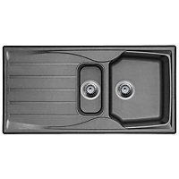 Graphite Grey 1.5 Bowl Kitchen Sink With Reversible Drainer And Strainer Waste