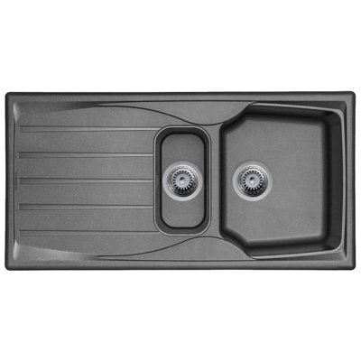 Graphite Grey 1.5 Bowl Kitchen Sink With Reversible Drainer And Strainer Waste