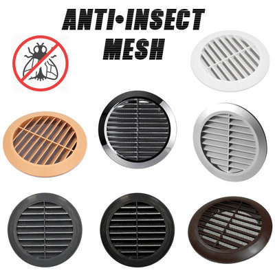 Graphite Grey Louvred Wall Vent Grille with Flyscreen for 125 mm / 5 ...