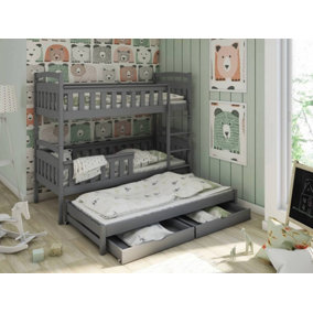 Graphite Harriet Bunk Bed with Trundle, Storage and Foam Bonnell Mattresses  - Versatile Design (H1640mm W1980mm D980mm)