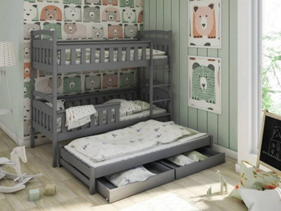 Graphite Harriet Bunk Bed with Trundle & Storage - Versatile Design (H1640mm W1980mm D980mm)