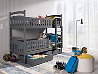 Graphite Ignas Bunk Bed with Secure Railings, Storage and Foam Bonnell Mattresses - Compact Design (H1560mm W1980mm D980mm)