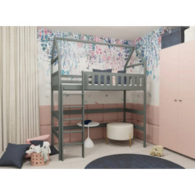 Graphite Otylia Loft Bed with Safety Guard Rails with Bonnell Mattress - Modern Space-Saver (H2270mm W1980mm D970mm)