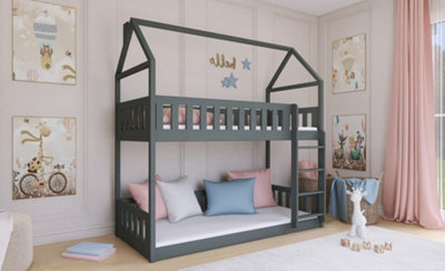 Graphite Pola Bunk Bed for Kids - Stylish & Safe with Solid Pine (H1930mm W1980mm D980mm)