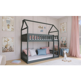 Graphite Pola Bunk Bed for Kids with Bonnell Mattresses - Stylish & Safe with Solid Pine (H1930mm W1980mm D980mm)