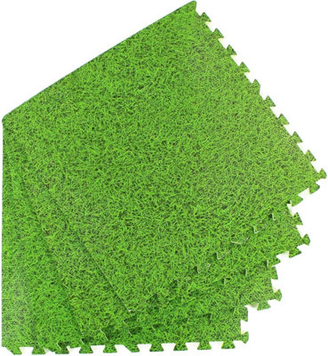 Grass Effect 60x60 cm Interlocking Foam Mats, Soft Exercise, Gym, Yoga, Kids Play, Workshop, Garden Mat (Pack of 4)