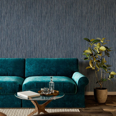 Grasscloth Texture Vinyl Wallpaper Blue Belgravia 2912