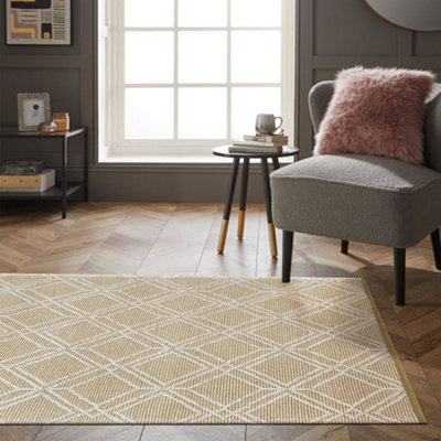 Grassington 100% PET Olive Diamond Floor Rug 170 x 120cm